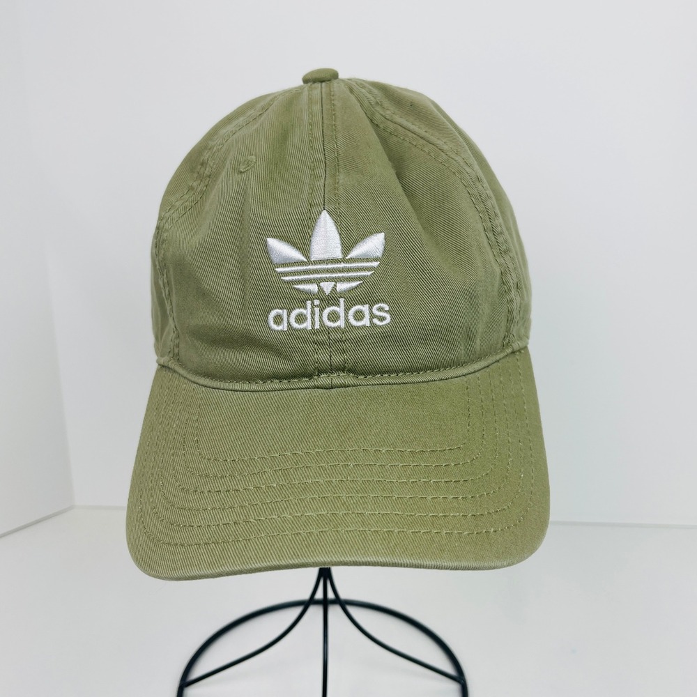 Adidas Hat Unisex OSFM Relaxed Strapback Olive Green Trefoil Logo Excellent